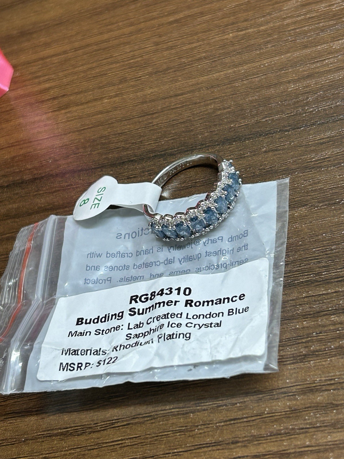 Bomb Party OG Ring Size 8 “bussing Summer Romance” RG84310 London Blue Rhodium
