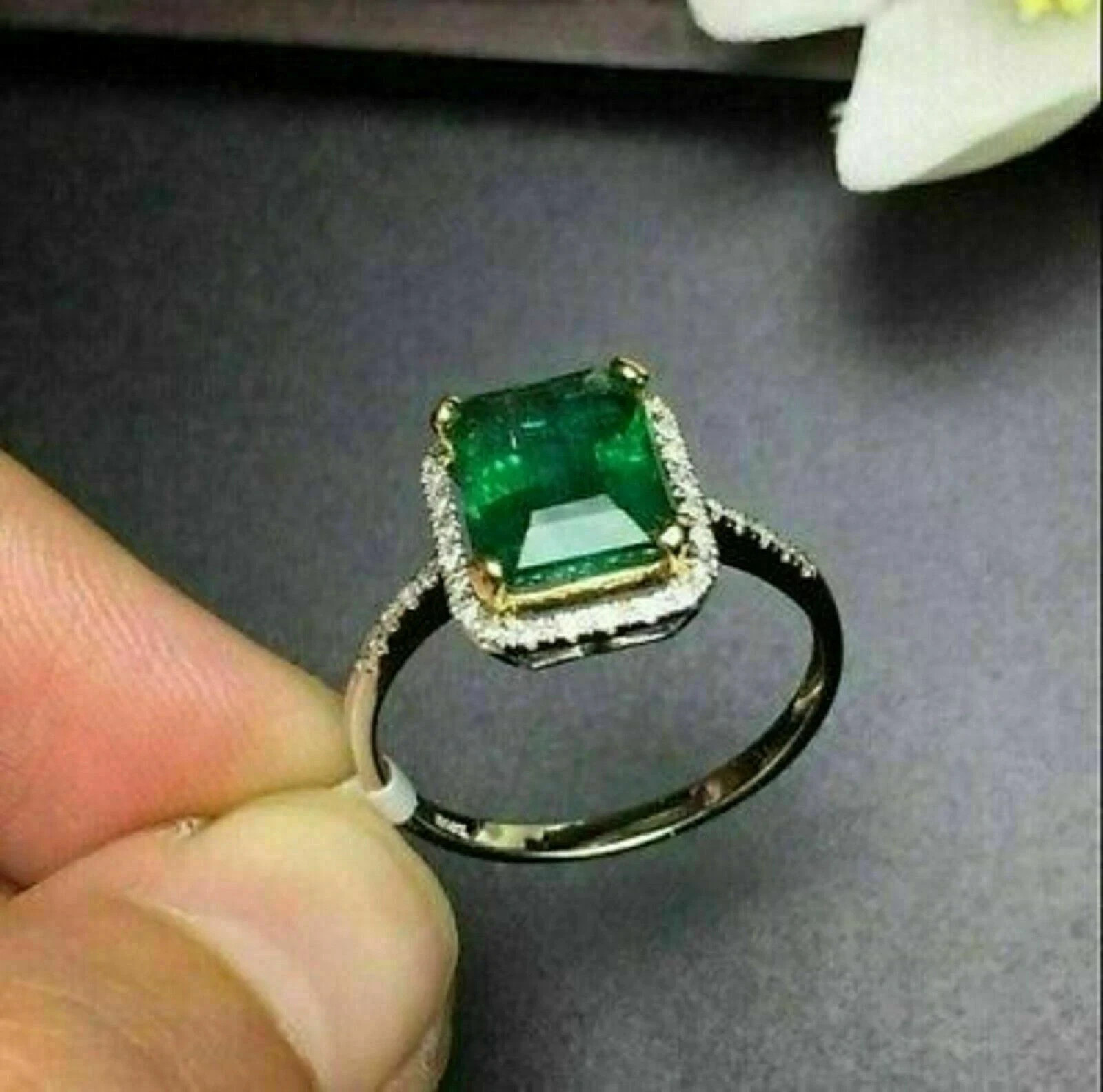 3.00Ct Simulated Emerald Green Emerald Engagement Ring 14K White Gold Plated