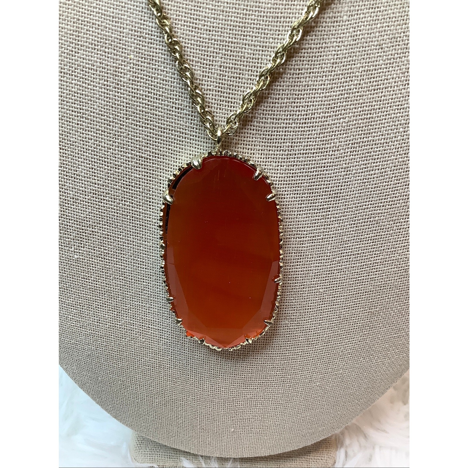 Kendra Scott Gold Plated Donna Golden Orange Catseye Pendant Necklace A7-34