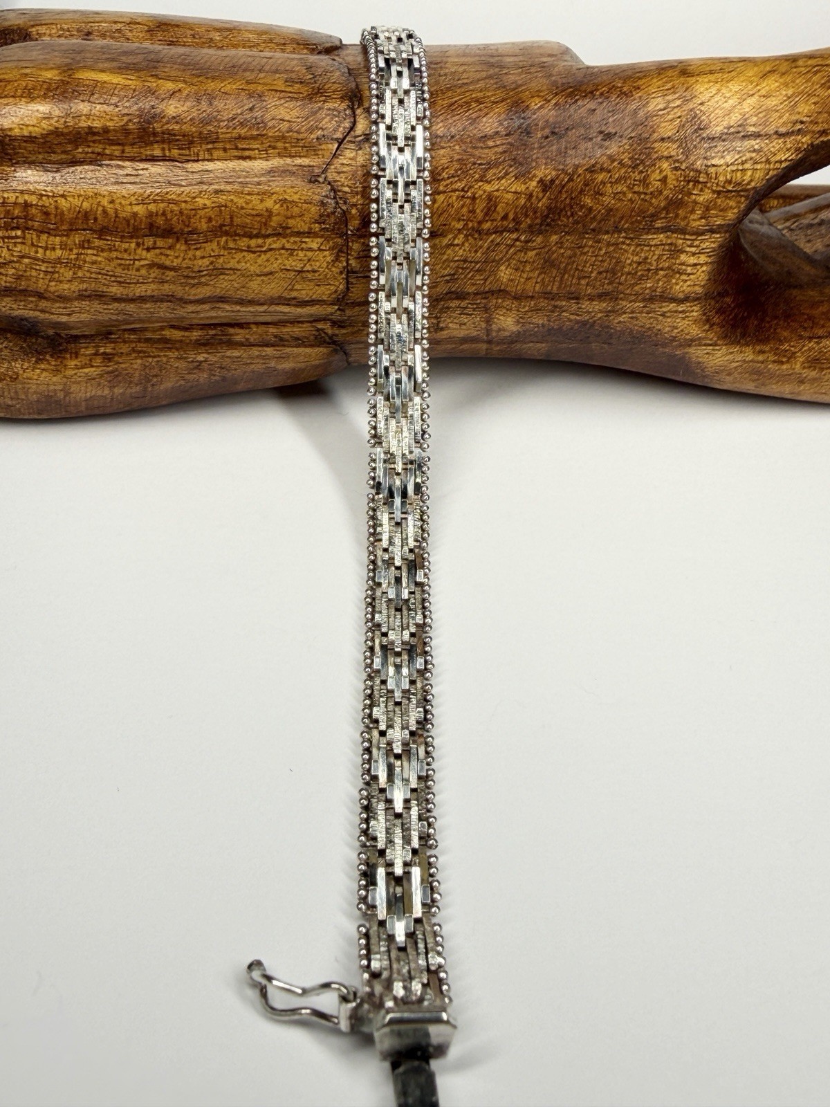 Vintage SU Italy 925 Sterling Silver Woven Flat Riccio Chain Bracelet 7.5” 15.7g