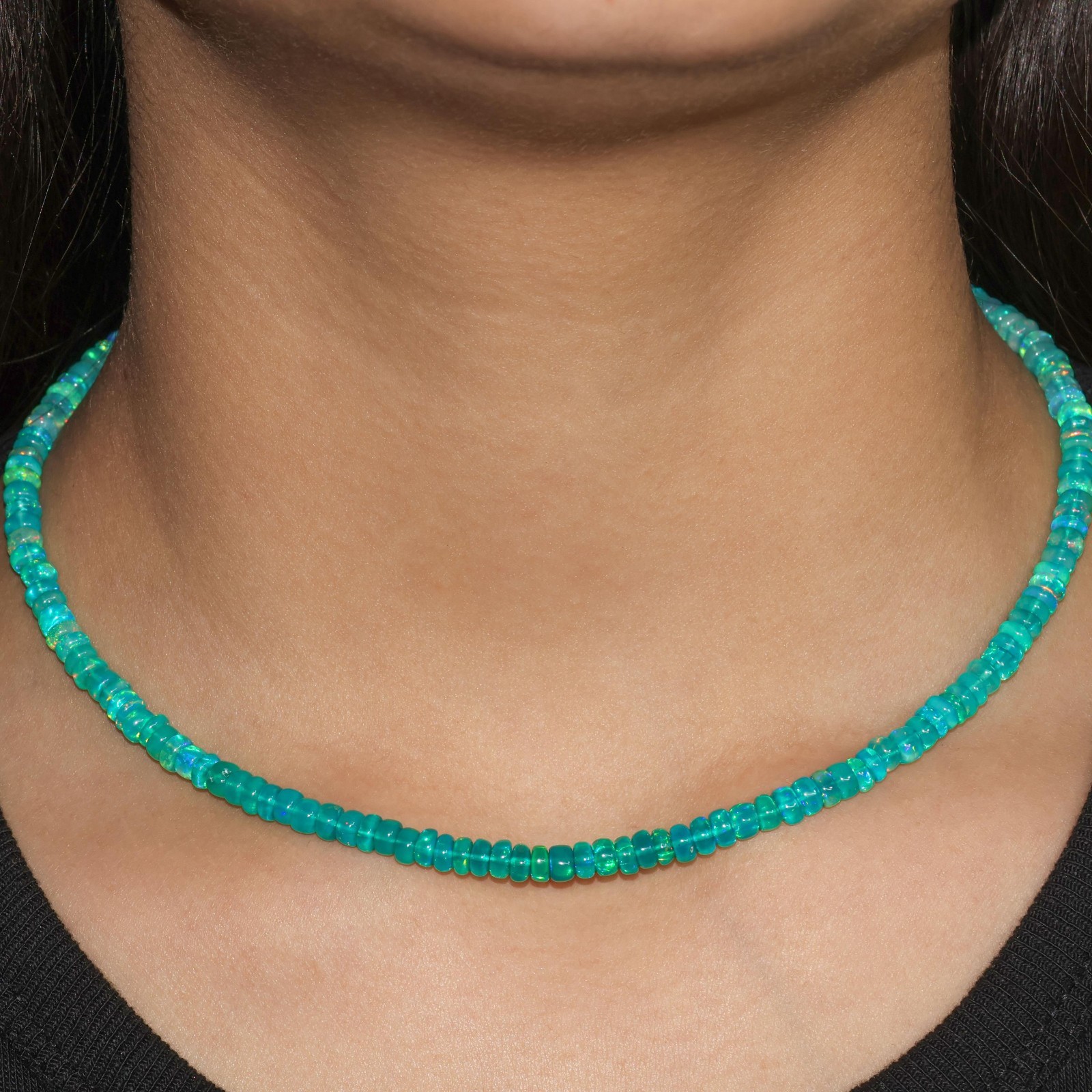 Green Opal Shaded Beads Necklace, Fire Green Opal Smooth Beads Necklace for her