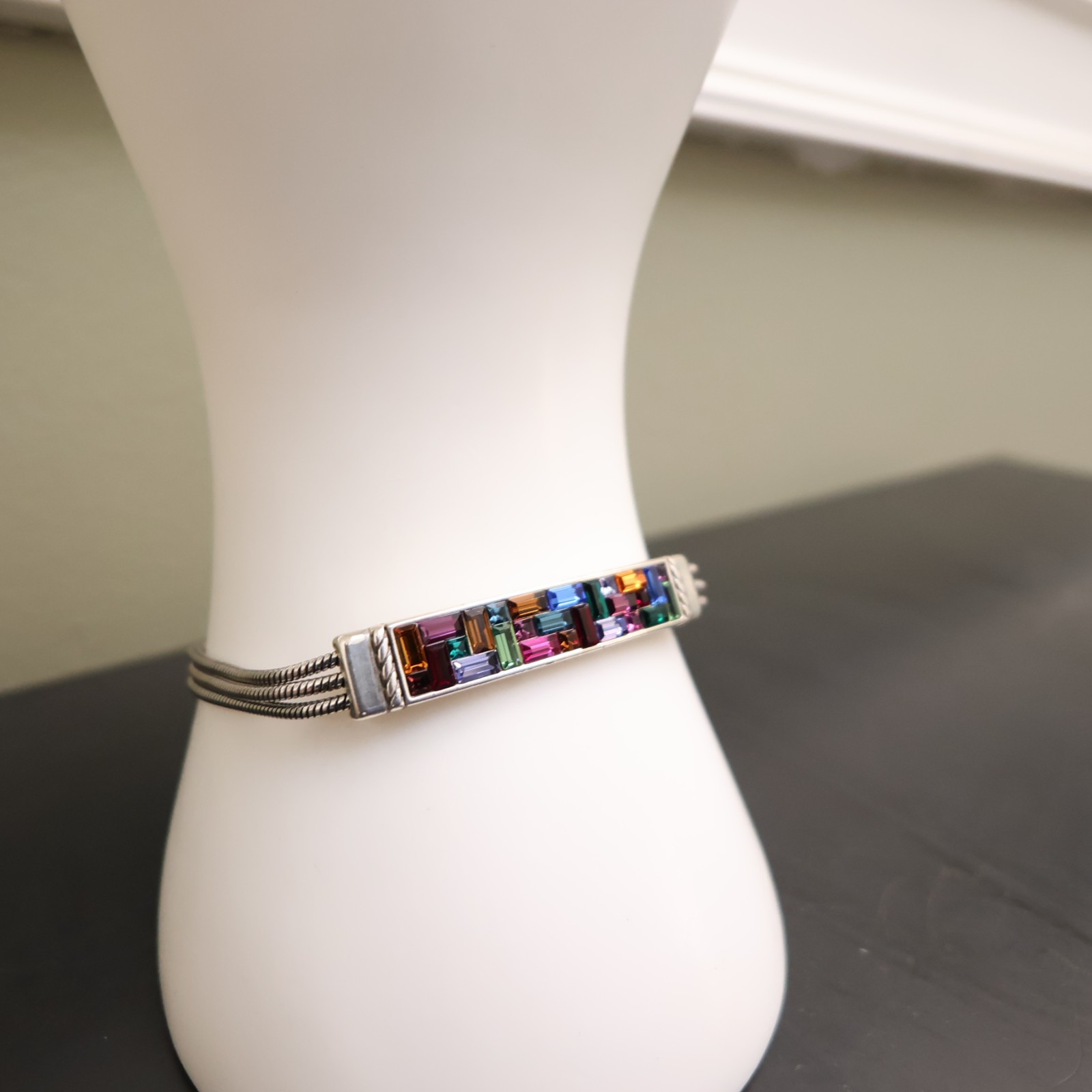 Brighton bracelet rainbow bar crystals silver plated signed adjustable