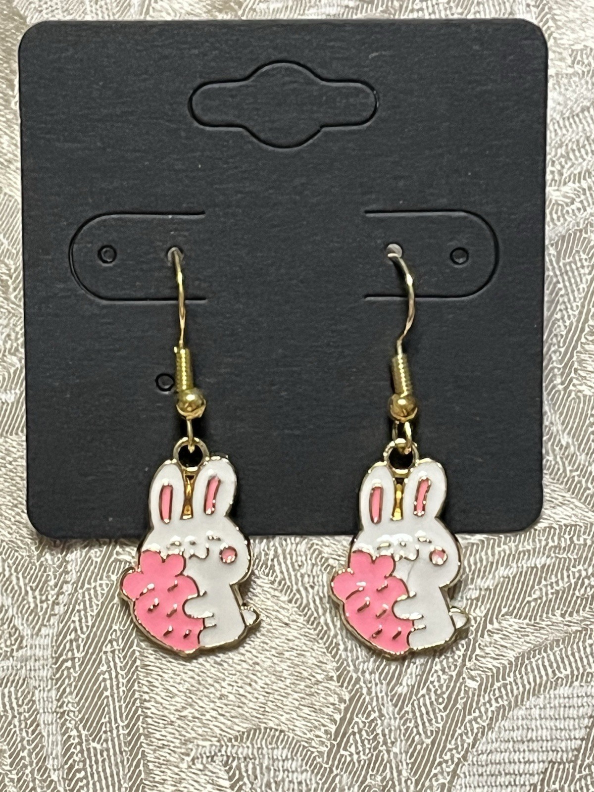 Cute Easter Bunny Eggs Charm Gold Drop Dangle Adorable Fashion Fun Earring Set