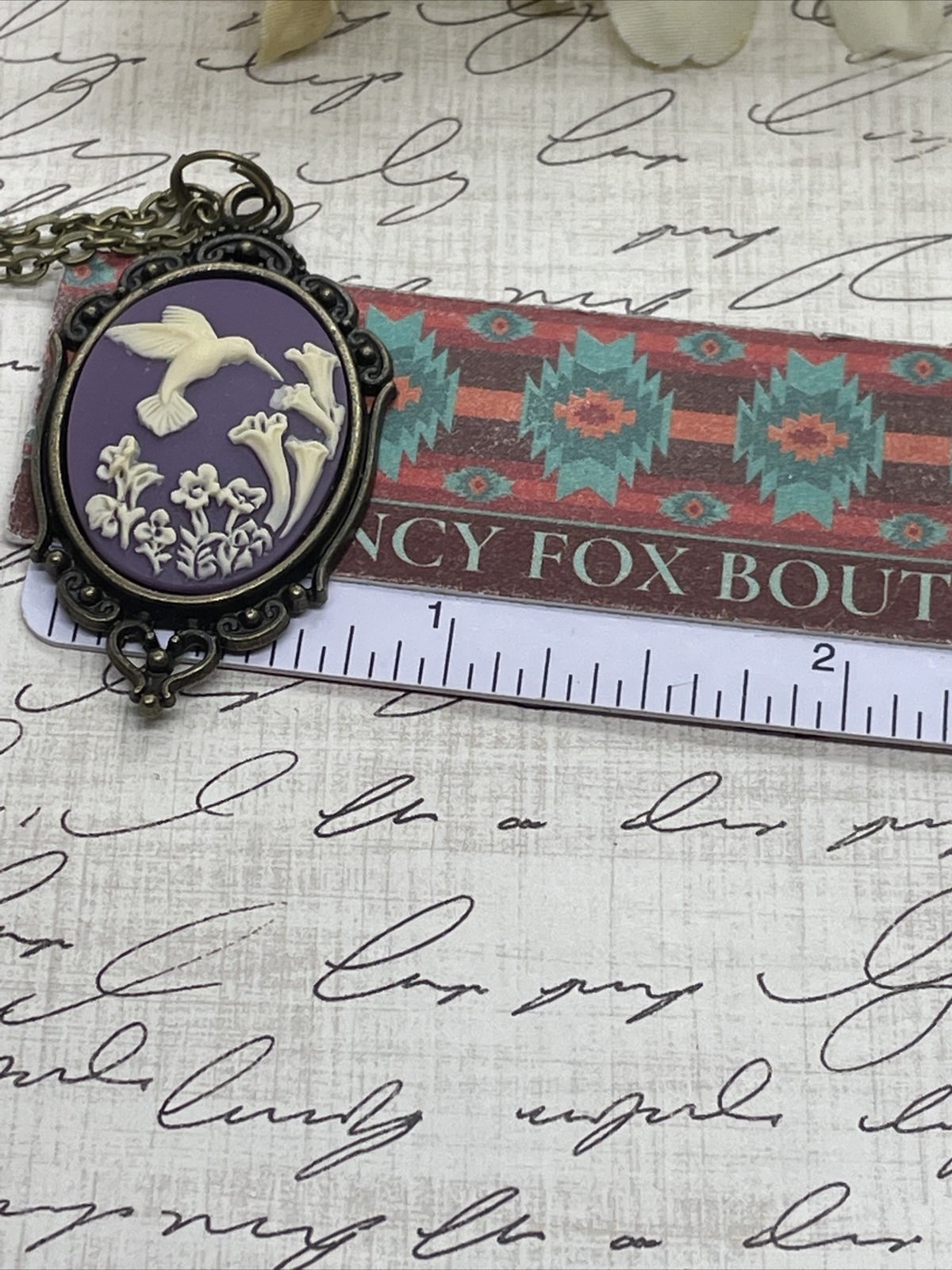 Purple Bronze Hummingbird Necklace Pendant Cameo Mom Daughter Birthday wedding