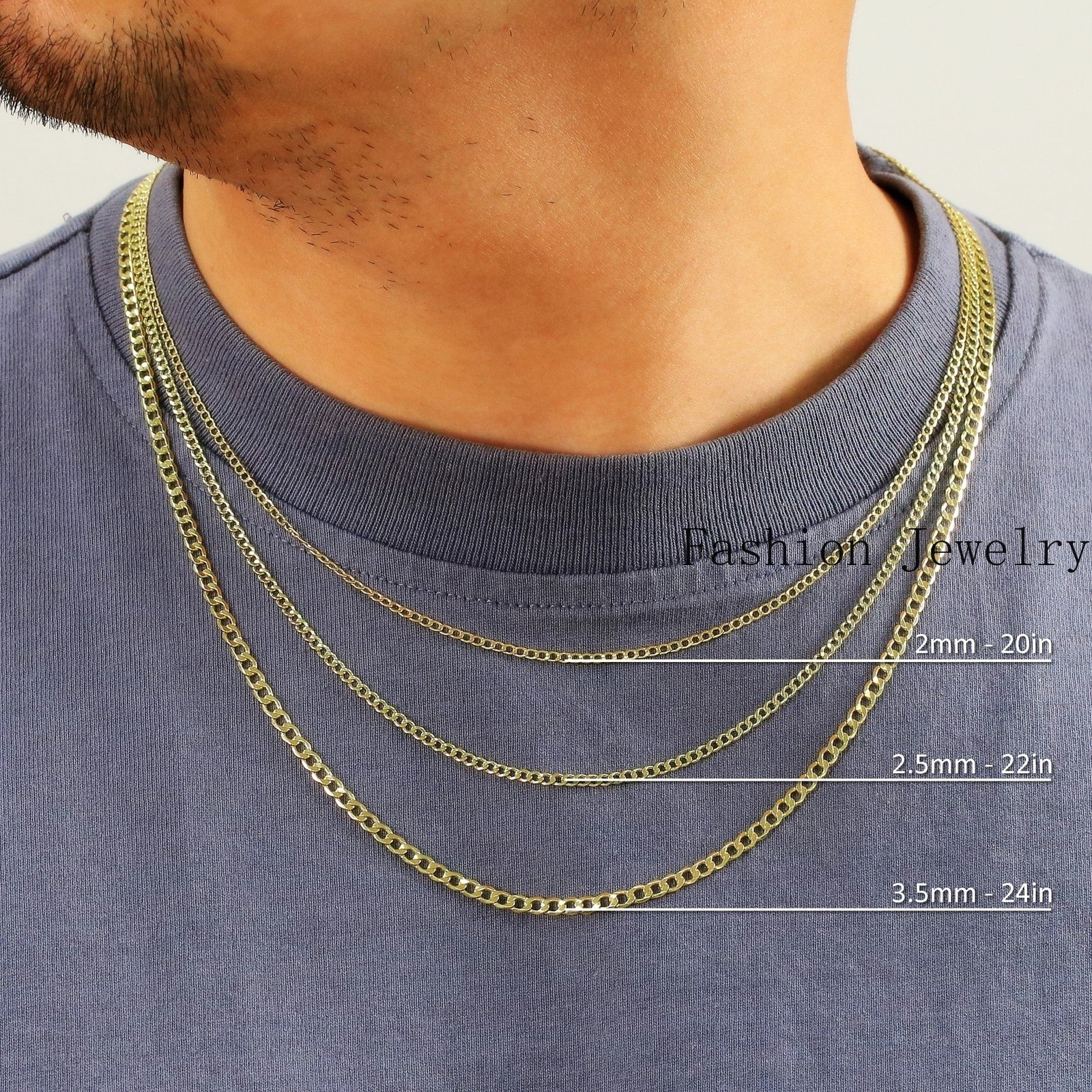 10K Yellow Gold 2mm-7.5mm Curb Cuban Chain Necklace Bracelet Men Women 7″- 30″