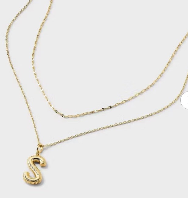 14k Gold Dipped Cubic Zirconia Duo Necklace – Letter S – A New Day