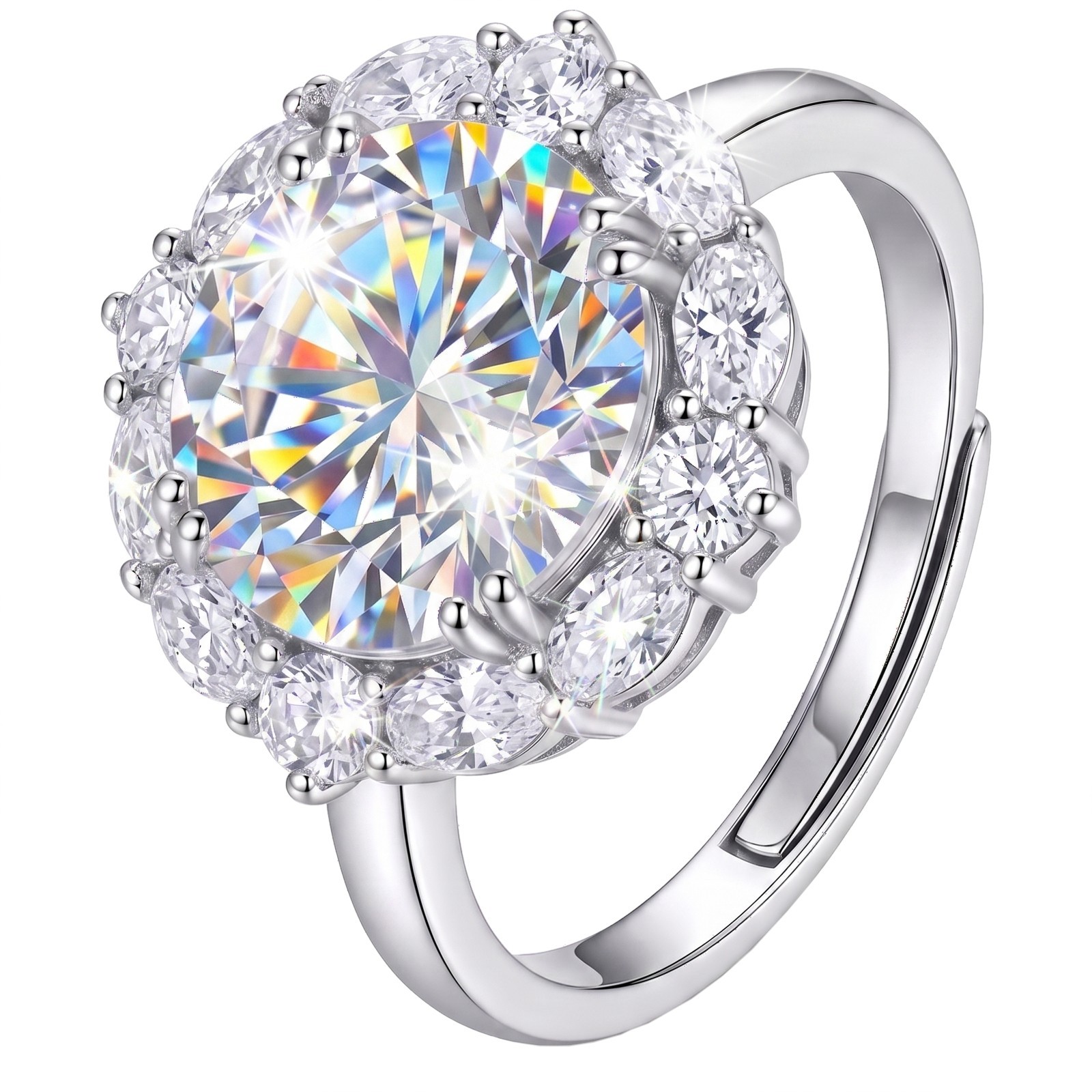 [US STOCK] 5CT CZ Halo Engagement Ring Silver Tone Adjustable Promise Gift Women
