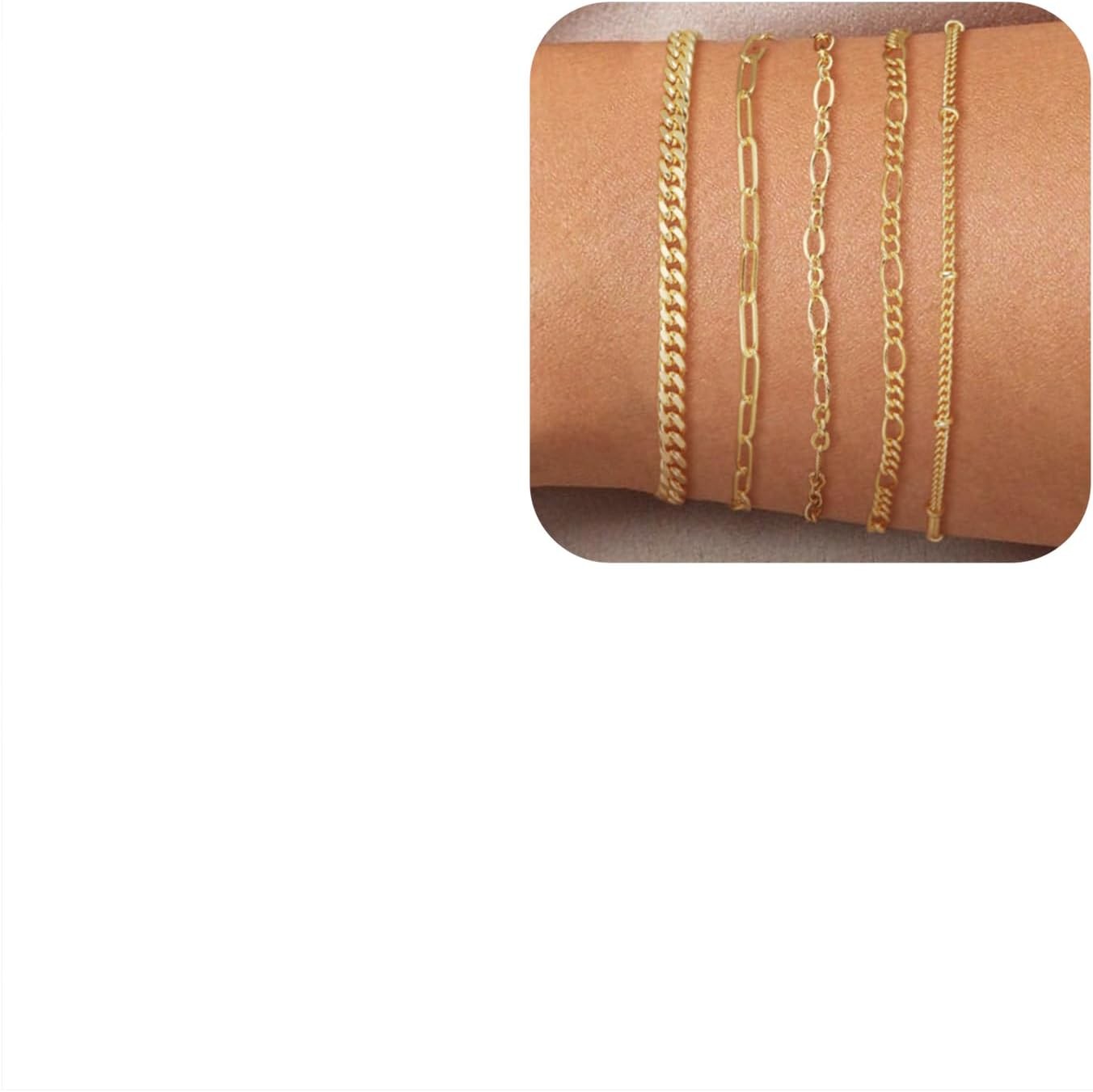 14K Gold Filled Bracelets Jewelry Women Paperclip Box Herringbone Figaro Rope