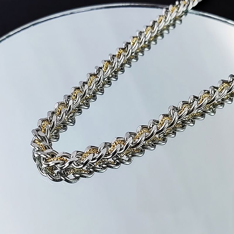 Two-tone Cuban Link Necklace Stainless Men Classic Chain Daily Neck Jewelry