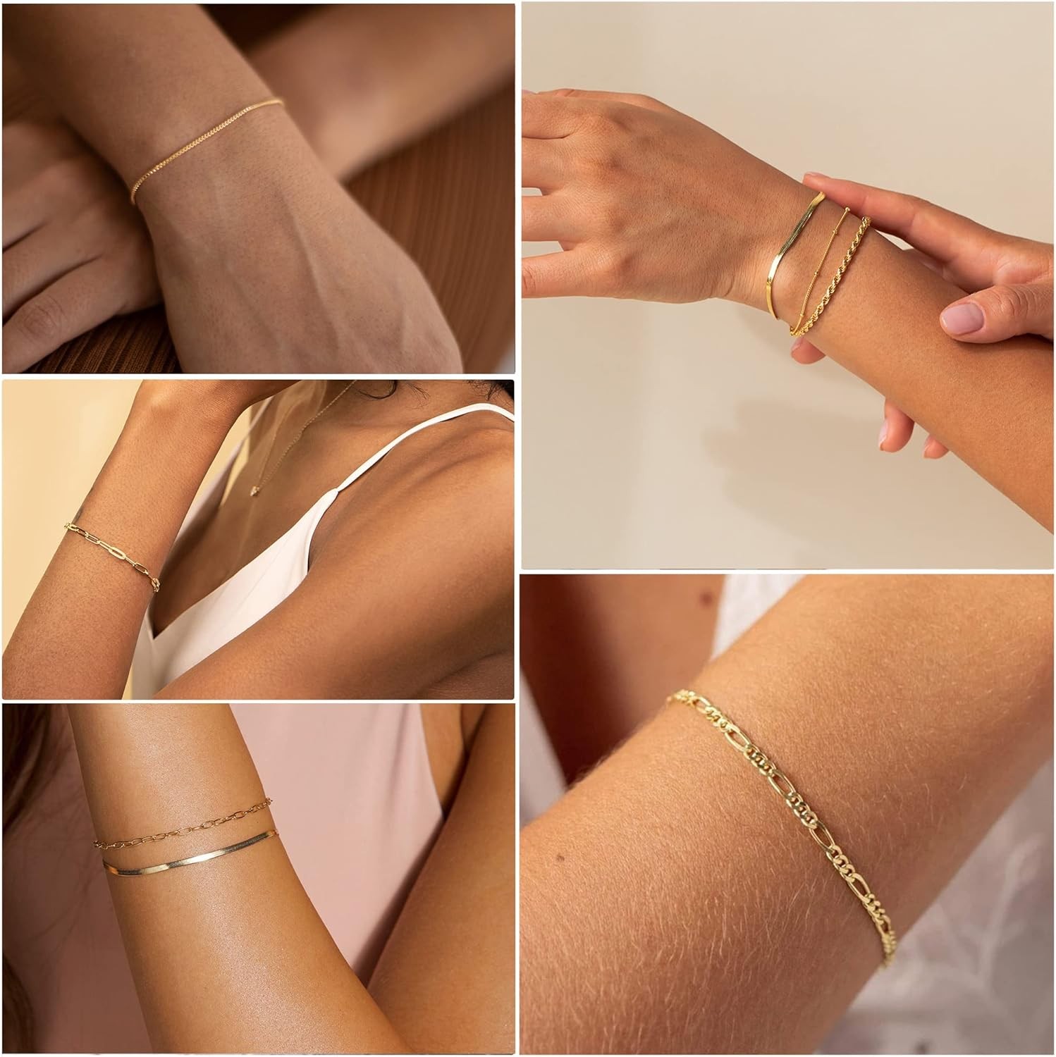 14K Gold Filled Bracelets Jewelry Women Paperclip Box Herringbone Figaro Rope