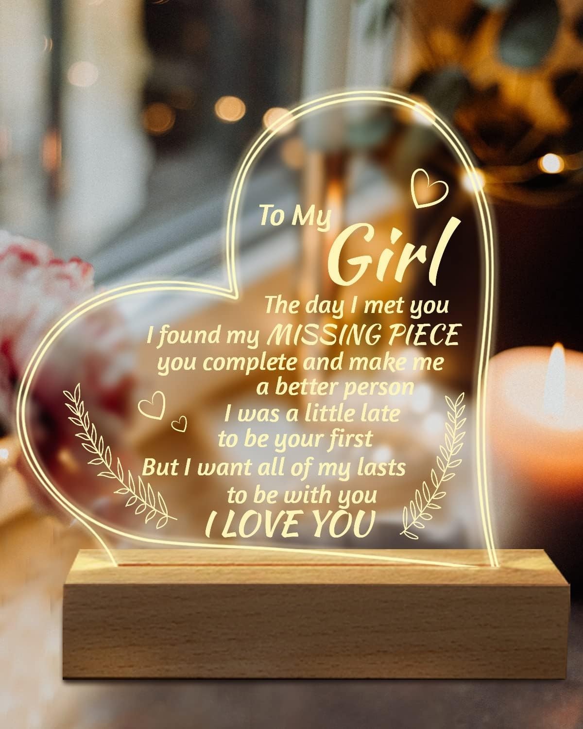 7 Color Acrylic Night Light Valentines Day Gift Birthday for Her Wife Girlfriend