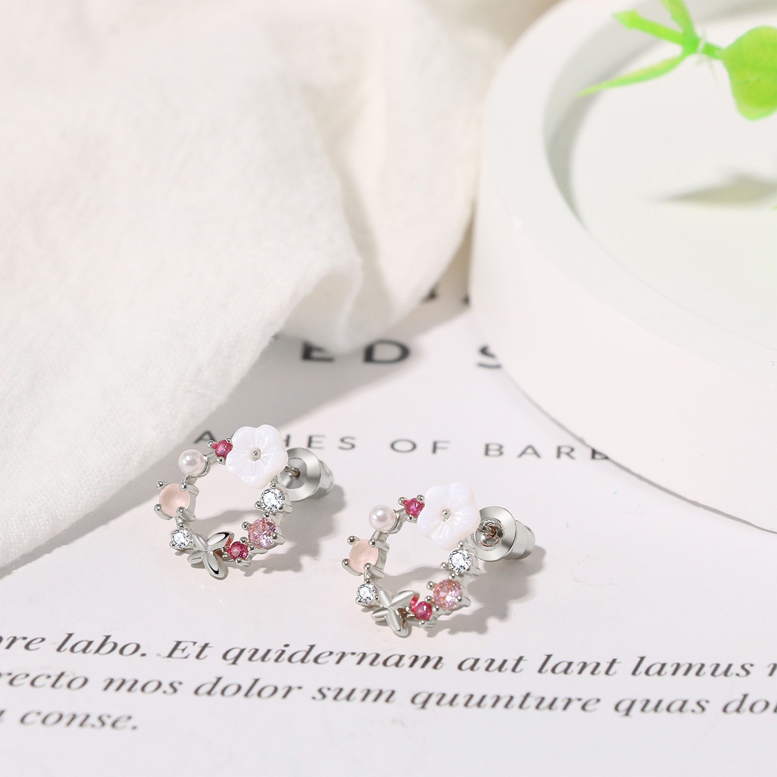 Women Sakura Butterfly Earrings RhinestoneDangle Drop Birthday Anniversary Gift
