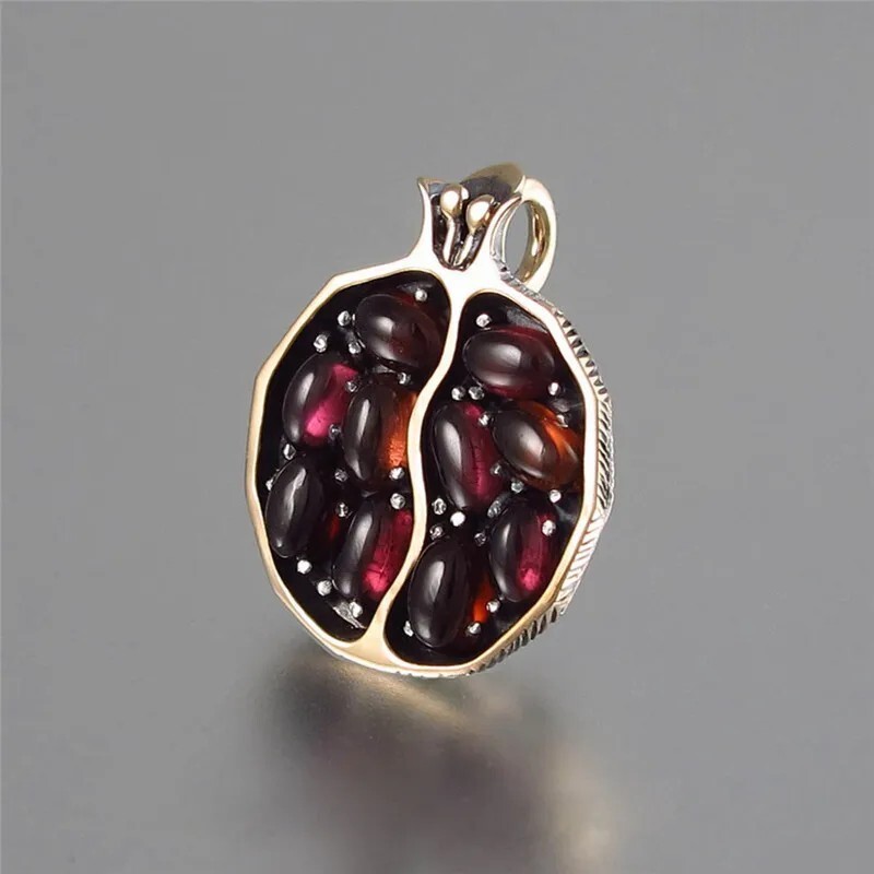 Gold Pomegranate Pendant Necklace Garnet Gemstone Fruit Jewelry Gift