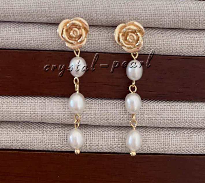 Genuine AAA natural south sea white pearl dangle earrings 14k yelllow gold P