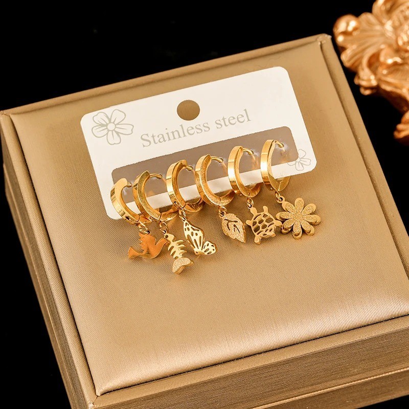 316L Stainless Steel Earrings Set Women Fashion New 18K Gold Plated Ear Waterpr