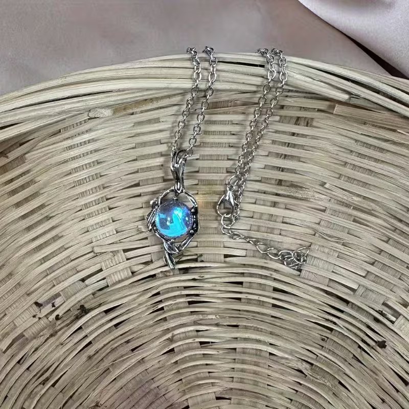 Rainbow Moonstone Flame Pendant Necklace – Retro Vintage Style Women’s Jewelry