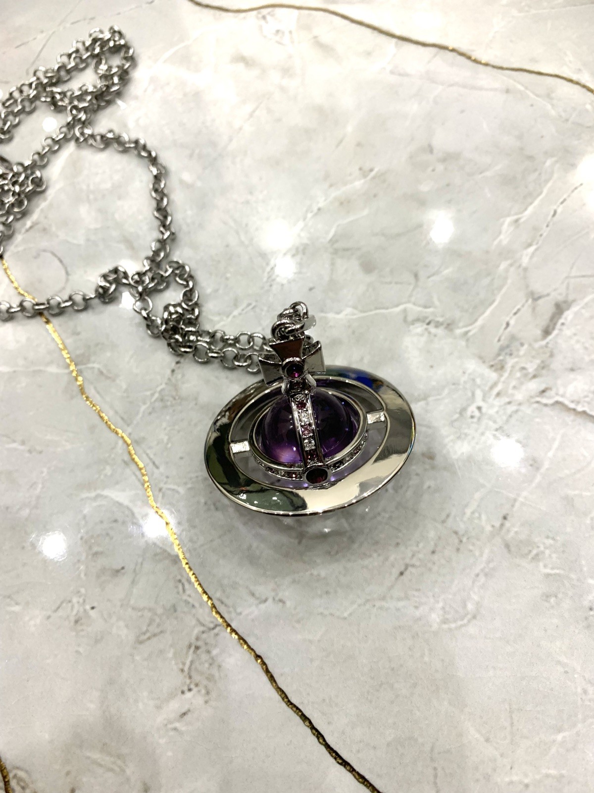 Vivienne Westwood Large Purple Orb Necklace Gunmetal Pendant MSTV