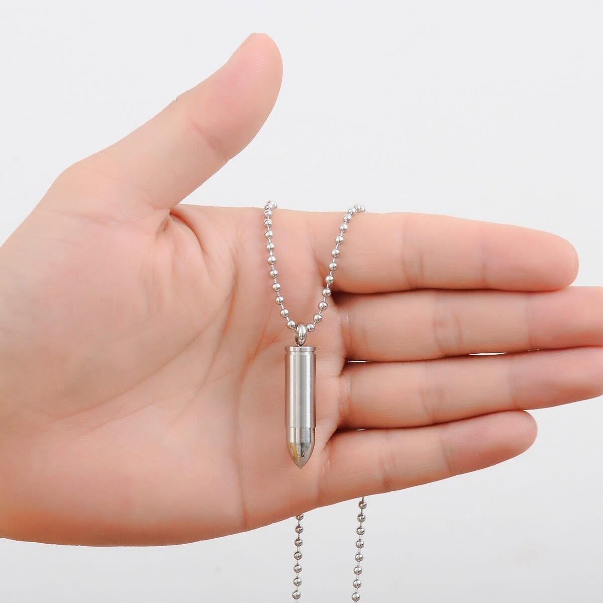 Cremation Stainless Steel Bullet Urn Necklace Ash Keepsake Memorial Pendant Mens