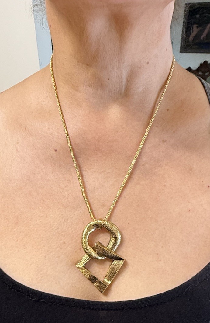 Yves Saint Laurent Pendant Necklace YSL Gold Chain Circle And Square 24 Inches