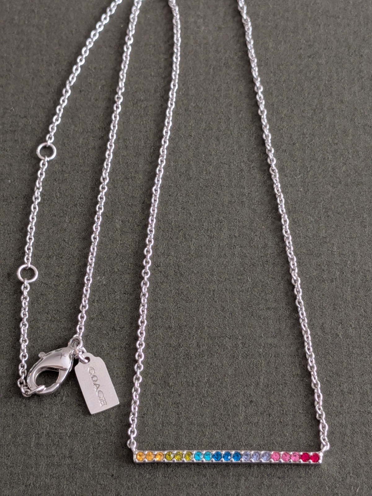 Rainbow Pave Rhinestone Coach Necklace Pride Collection Minimal Chain Pendant