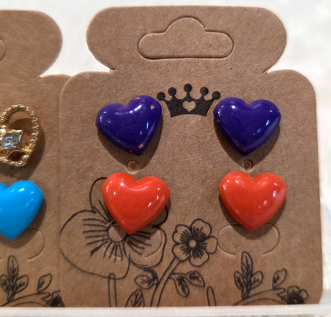 NOS Colorful Metal Heart Hearts Eight 8 Pair Stud Lot Pierced Earrings