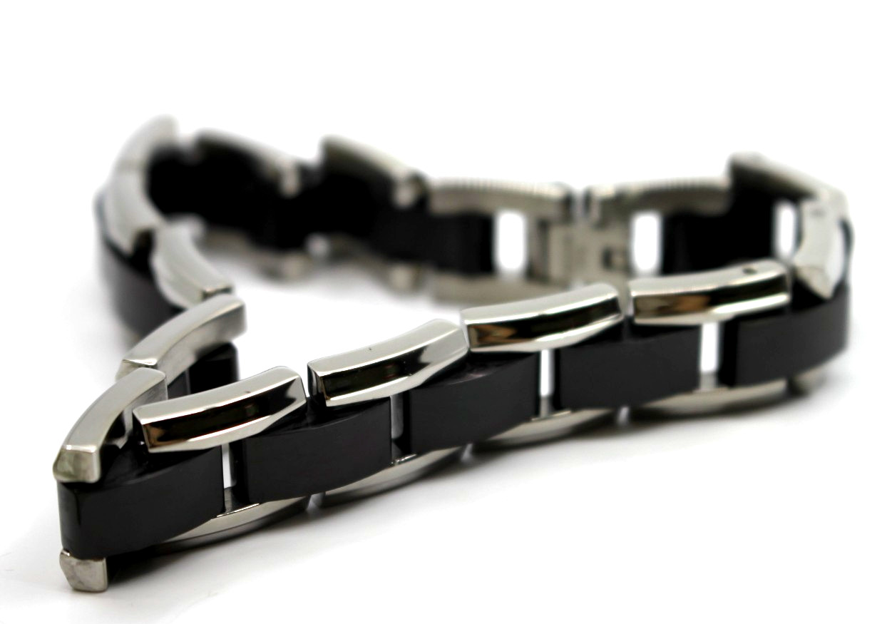 RCI Italy Black Ion Plated Stainless Steel Link Bracelet 8.5″in Adjustable