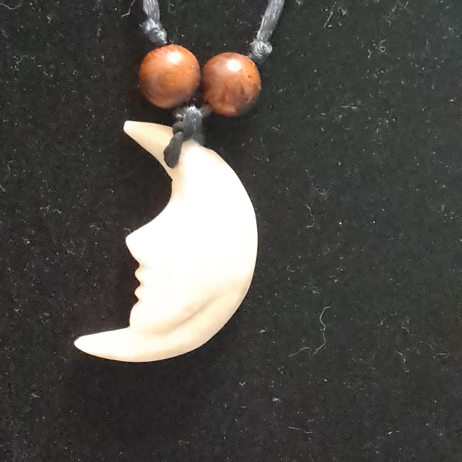 WHITE UNISEX HALF MOON FACE MAN IN THE MOON ON SATIN BLACK OVER HEAD CORD #15