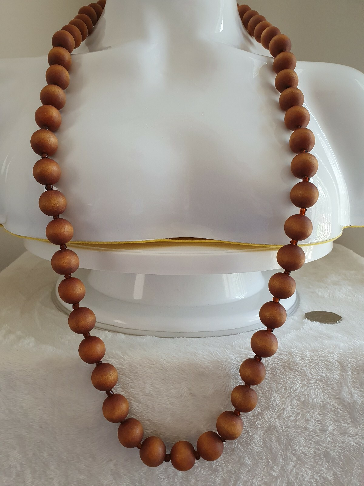 Retro Long Chunky Wood Amber tone Bead Ethnic Tribal Boho Arty Necklace CU6-1547