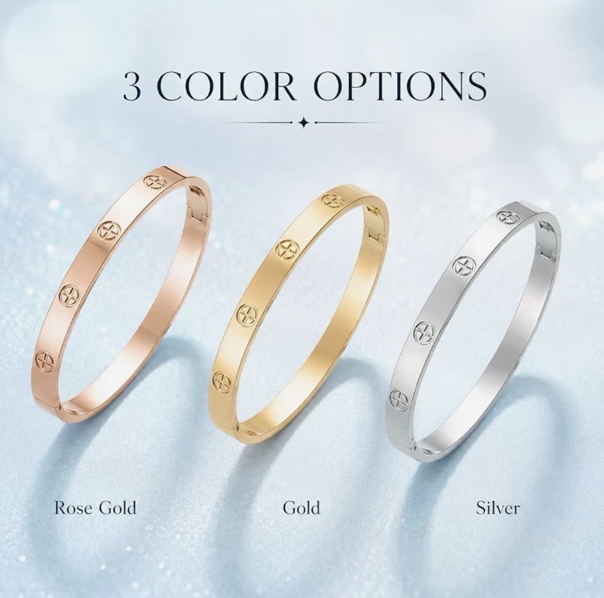 18K Gold Plated CZ Cuff Bangle Bracelet Women Titanium Steel Love Friendship