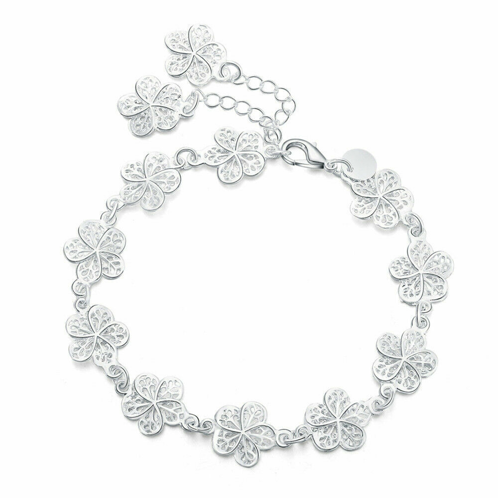 Elegant Unique 925 Sterling Silver New Women Fashion Flower Style 8.5″ Bracelet