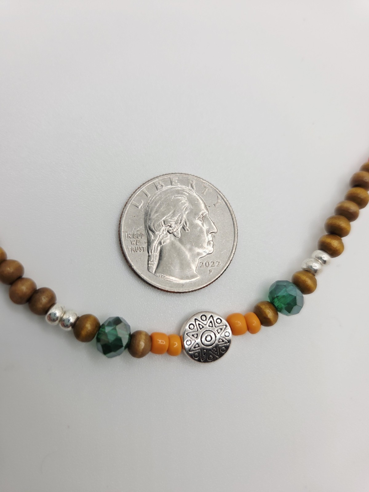 Beaded Necklace Wood Glass Beads Bohemian 18 Inches Lobster Clasp Green Red Boho