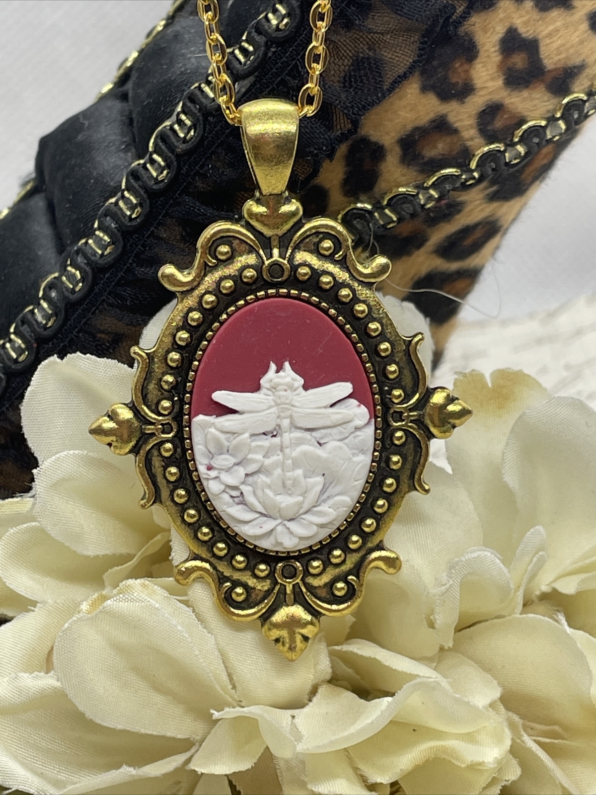 Dragonfly Anniversary Gold Cameo Easter Mother’s Day Birthday wedding Jewelry