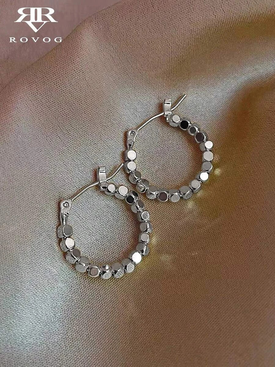 1 pair Minimalist Copper Hoop Earrings Bead Design Women Daily Jewelry