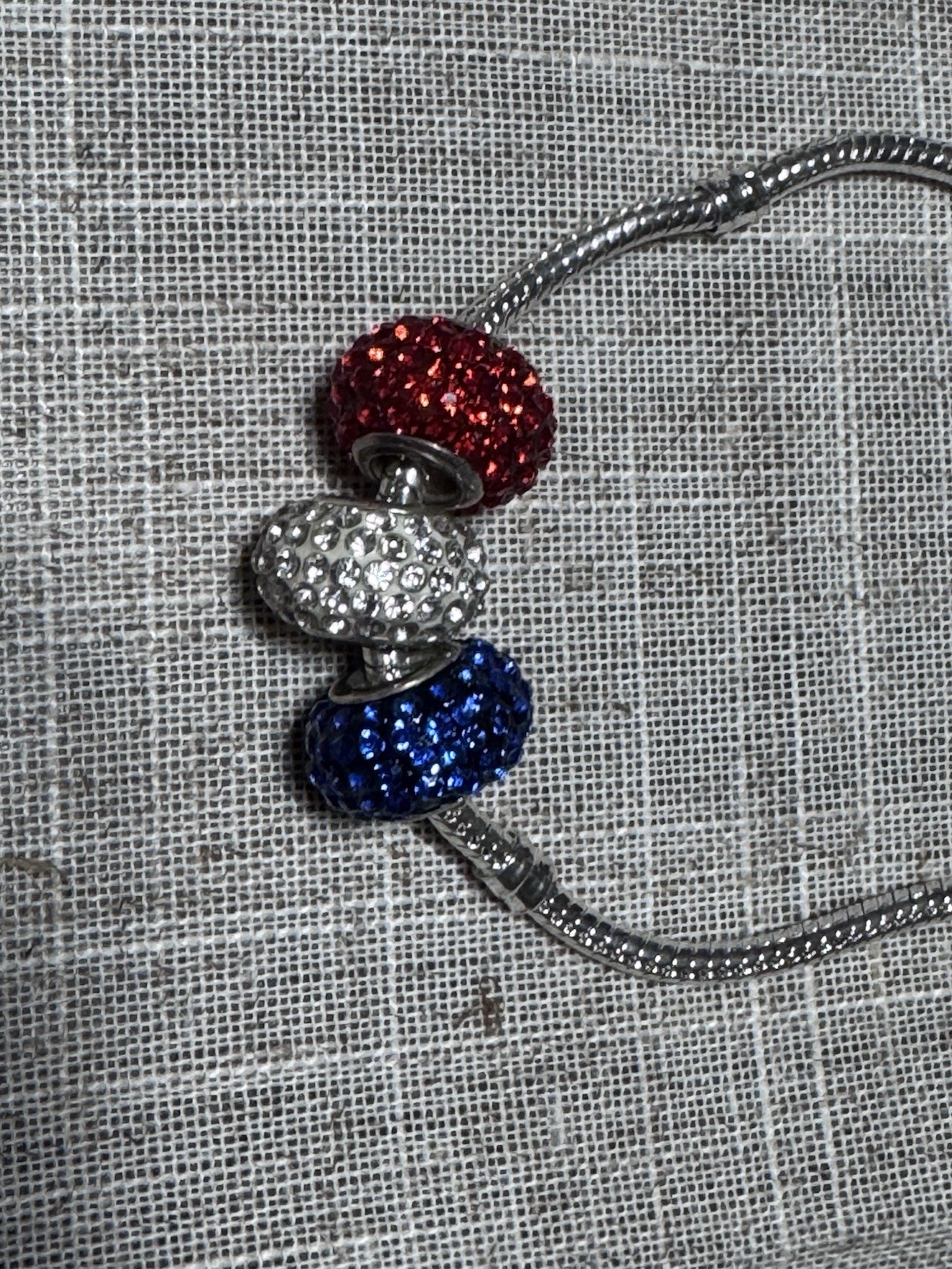Silver Snake Chain Necklace & bracelet with red, white & blue beads
