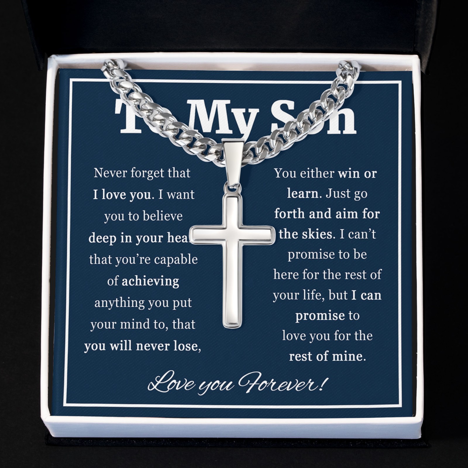 To My Son Cross Necklace Cuban Link Chain Faith Gift from Mom Dad for Teen Boys