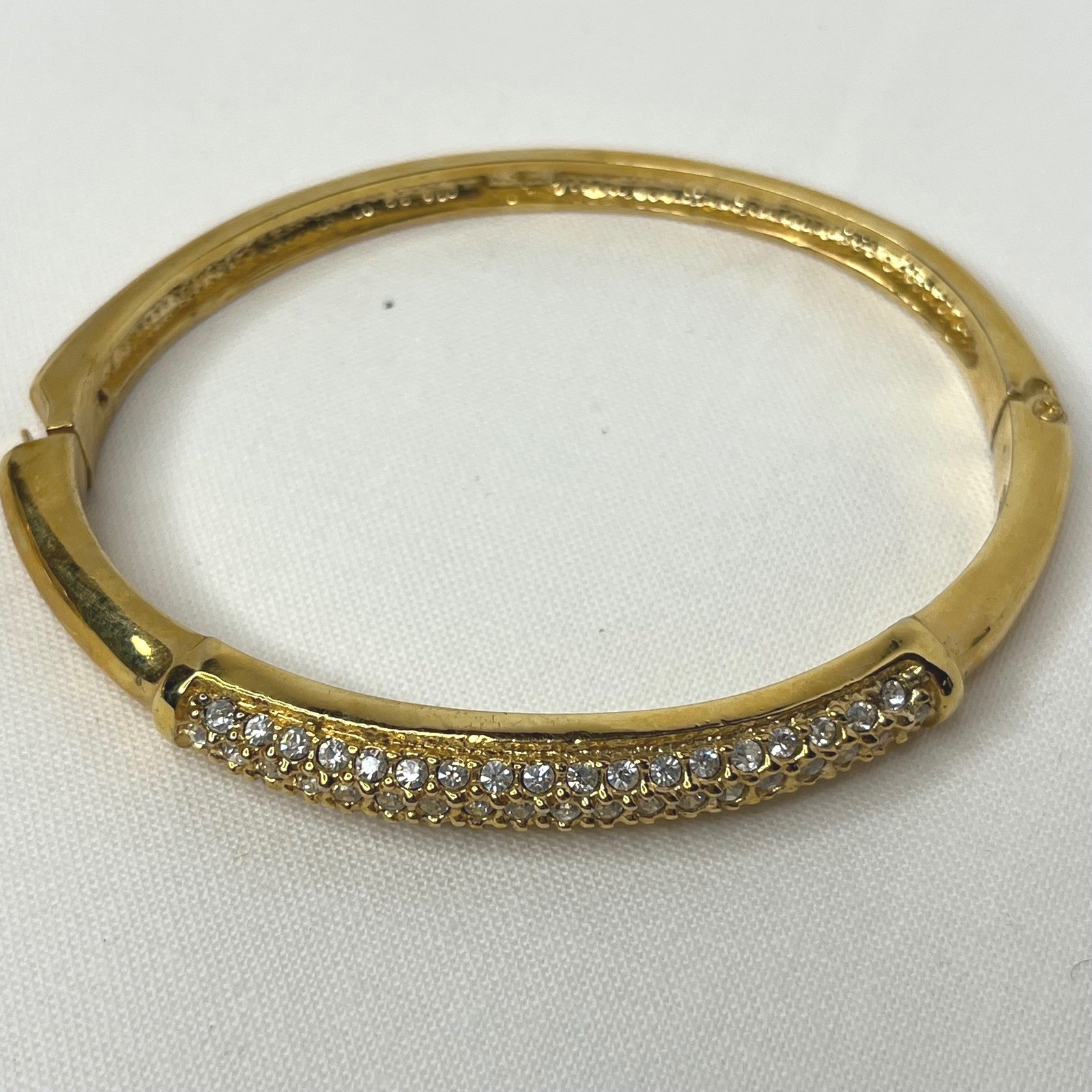 Swarovski Stone Bangle Gold Tone Pave Crystal Hinge Bracelet M 5032848 No Stamp