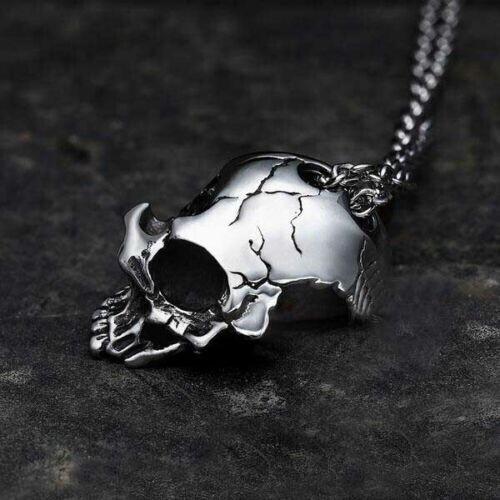 Retro Half Skull Gothic Punk Necklace Metal Skull Pendant Steampunk Jewelry