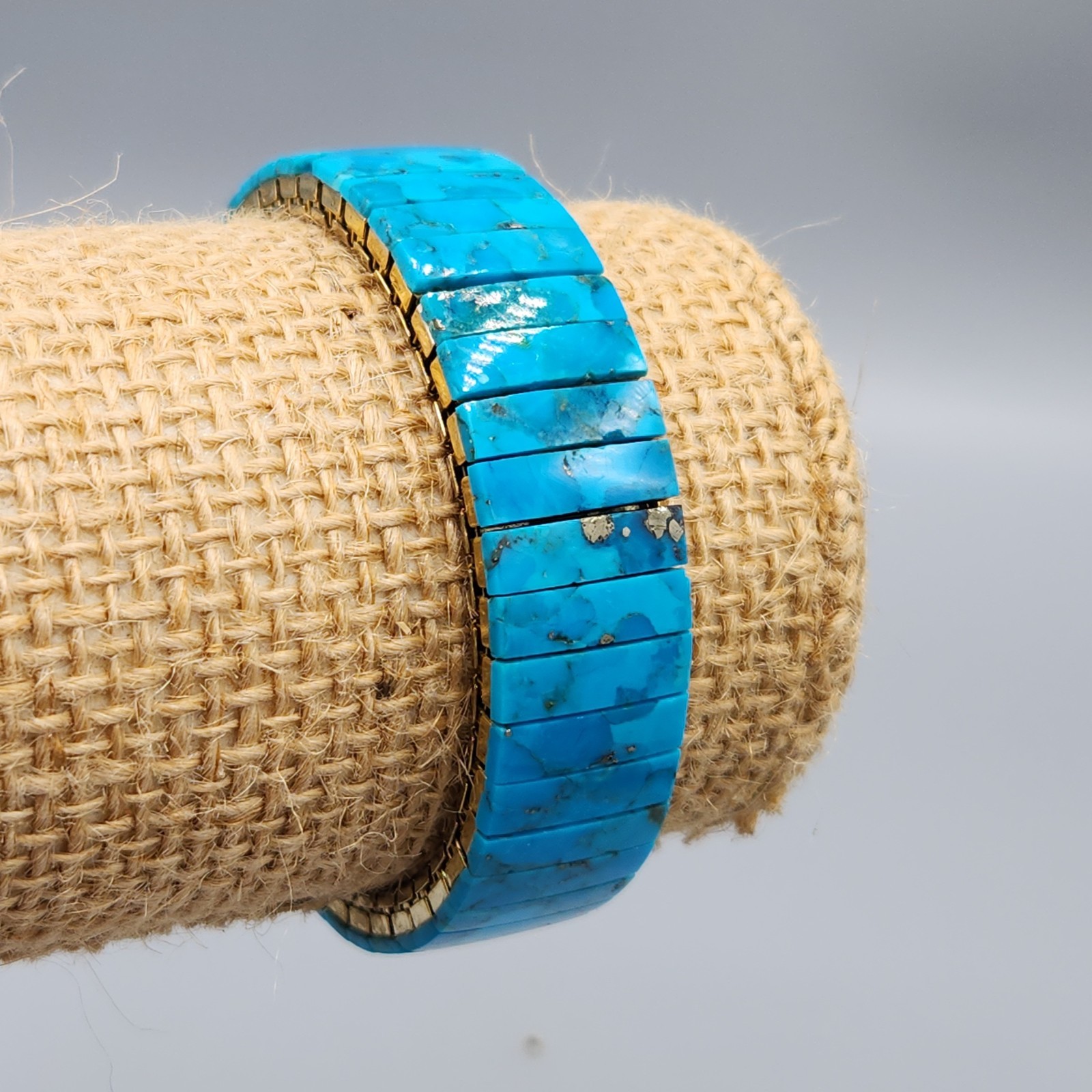 Vintage Turquoise Slab Expansion Stretch Bracelet 6.75″