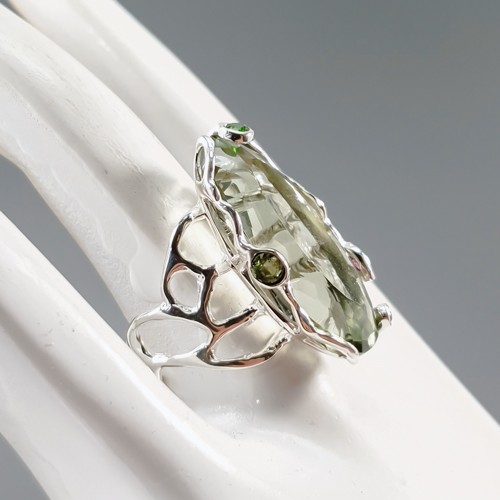 Handmade 28 ct+ Natural Green Amethyst Ring 925 Sterling Silver Size 8 /R473307