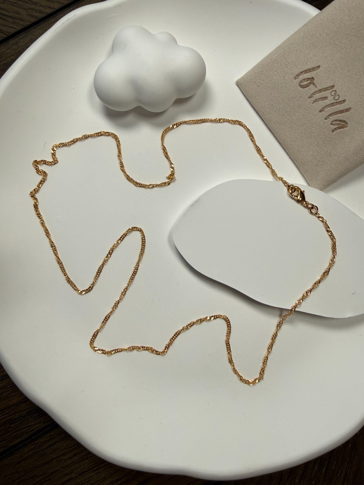 22K Gold Plated Twist Chain Necklace 2mm 17.2″ – Luxury pouch gifts