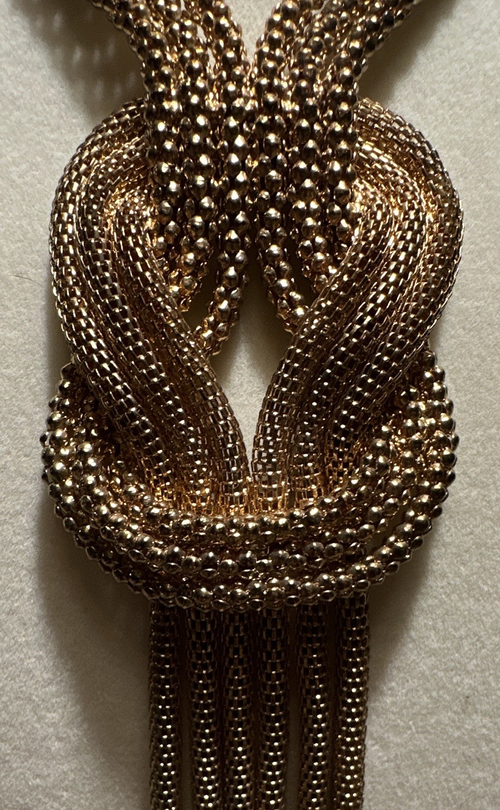 Gold Tone Snake Chain Knot Tassel Lariat Y-Drop Necklace Adjustable Lobster
