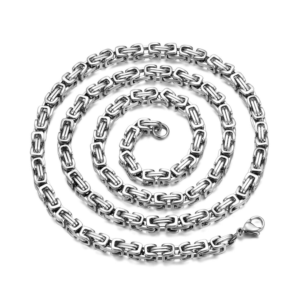 18-40″MEN’s Stainless Steel 4mm/6mm/9mm Silver Byzantine Box Link Chain Necklace