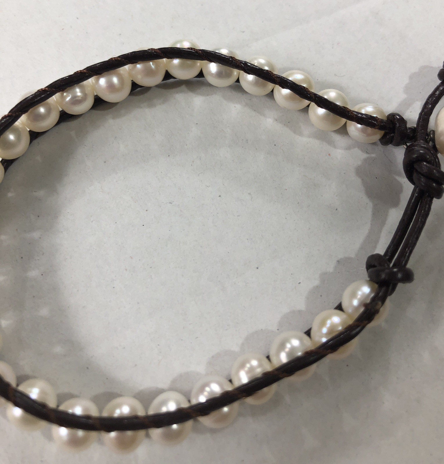 Pearl Leather Bracelet Wrap Artisan Handmade – 7 inch to 8 inch Length