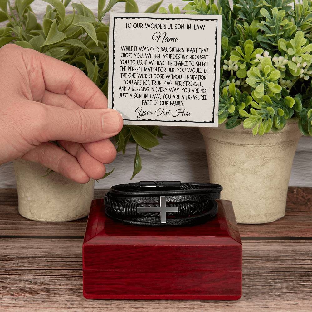 Son-in-Law Gift, Cross Bracelet: While It Was Our Daughter’s Heart