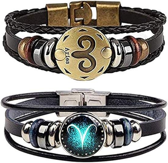 2 pcs zodiac Signs Spirit Bracelet Multilayer Adjustable 12 Constellation Black