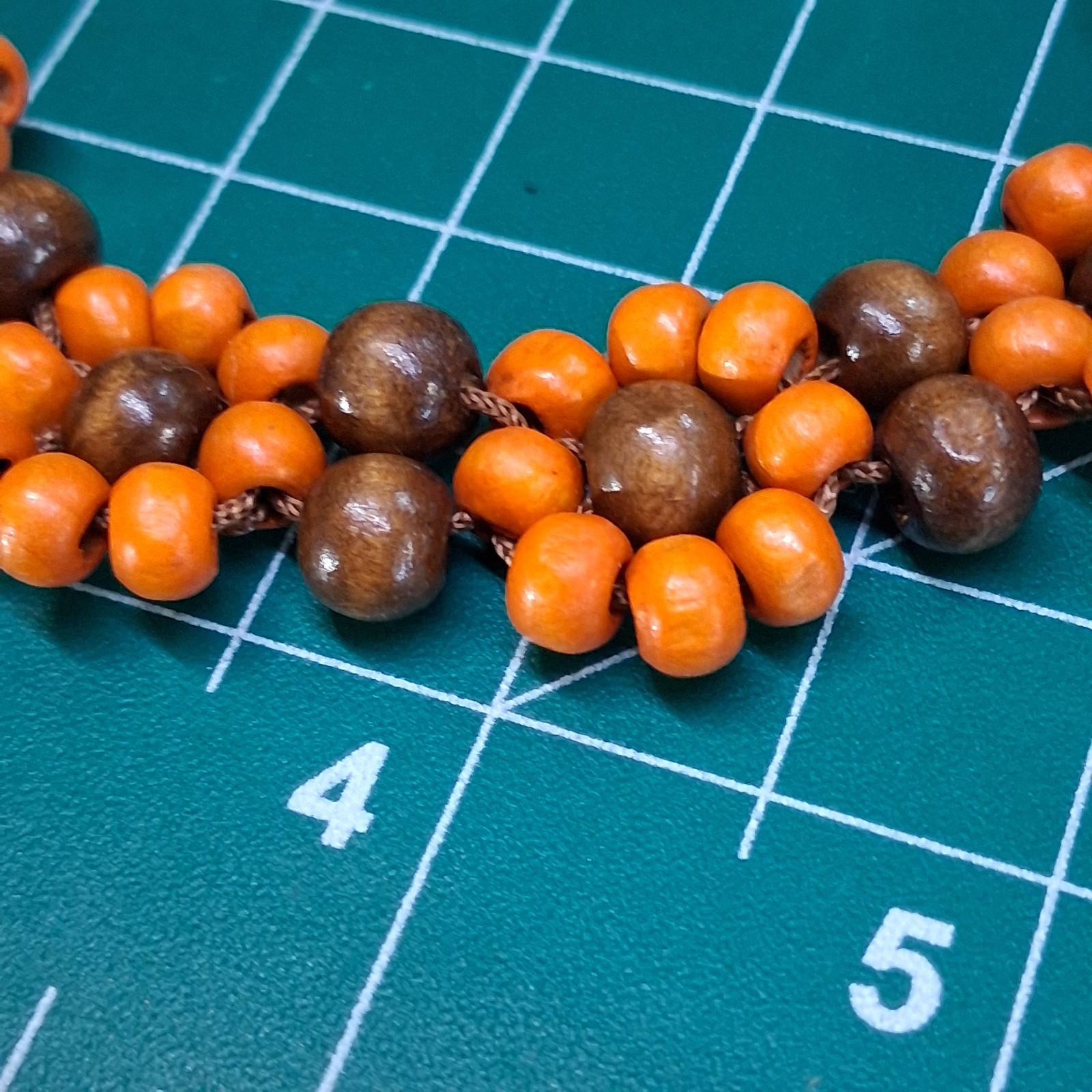Orange & Natural Wood Channel Set Bead Adjustable Size Brown Cord Bracelet