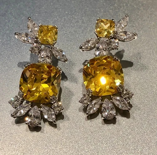 18K White Gold Filled 6CTW Yellow Citrine Gemstone Drop Earrings Christmas Gift