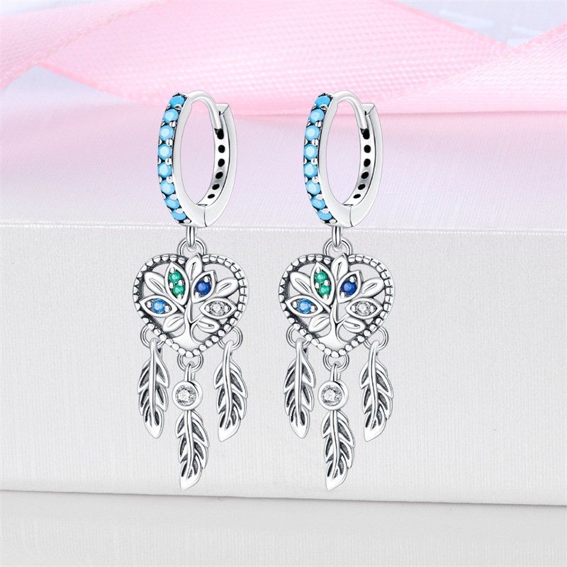 PANDACH 925 Sterling Silver Heart Dreamcatcher Dangle Earrings For Womren Gifts