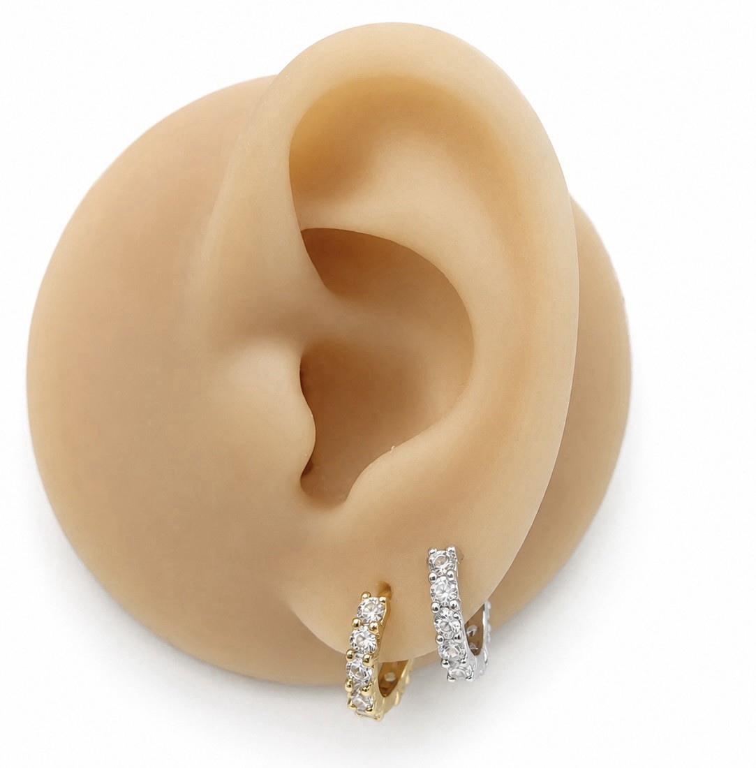 10mm CZ Huggie Hoop Earrings Dainty Small Hoops Earrings Gold or Silver 491