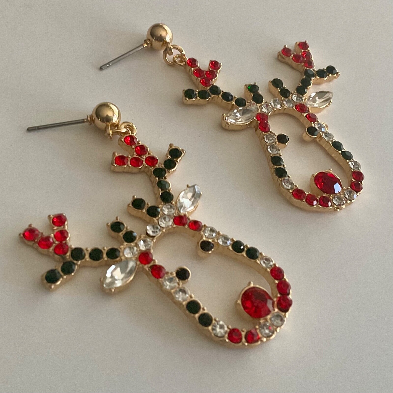 Reindeer Dangle Earrings Christmas Multicolor Rhinestone Rudolf Bijoux Bar